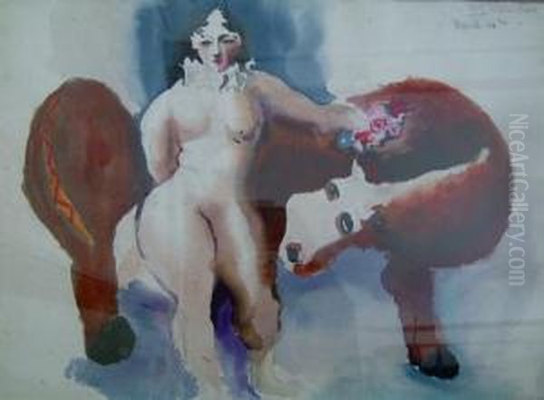 Woman With Cow Oil Painting by Earl Horter