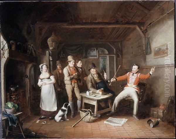 A Soldier relating his exploits in a tavern, 1821 Oil Painting by John Cawse