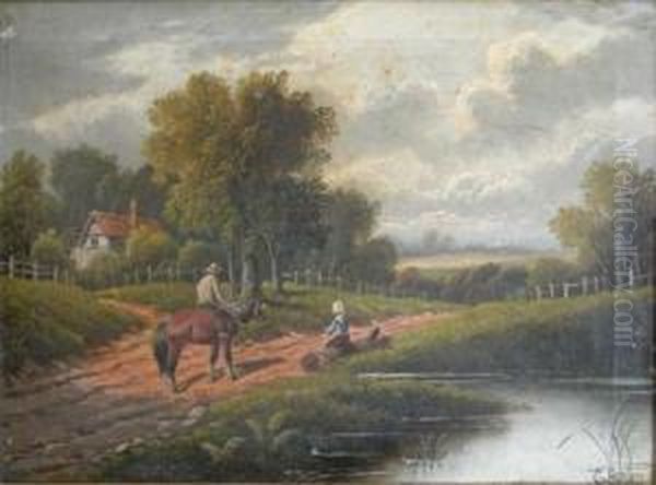 Two Figures On A Country Road Oil Painting by Etty Horton