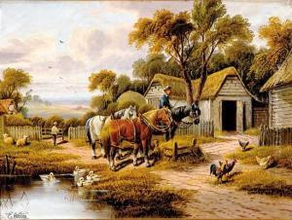 Farmyard Scene Oil Painting by Etty Horton