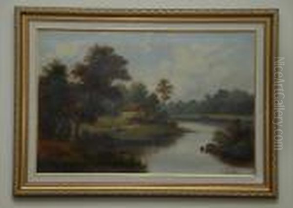 Landscape With Cottage And Stream Oil Painting by Etty Horton