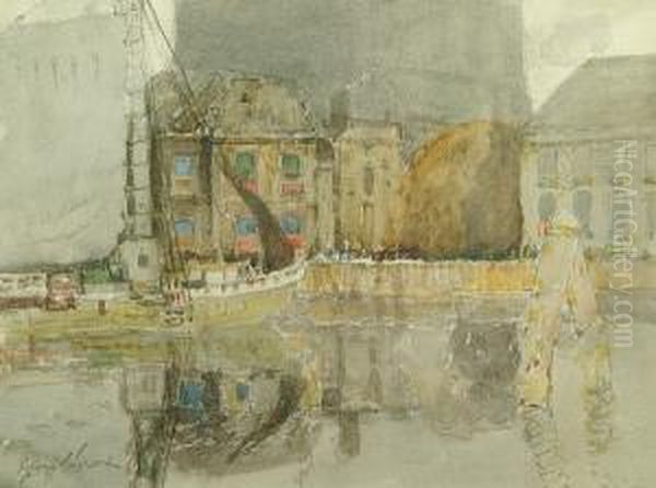 A Harbour Scene Oil Painting by George Edward Horton