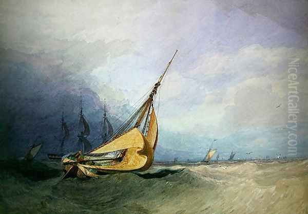 Seascape with Boats Oil Painting by Miles Edmund Cotman