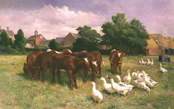 Cows and Ducks Oil Painting by Claude Cardon