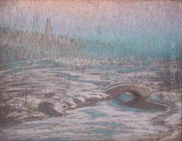 Rose And Blue Symphony: Snow In Central Park Oil Painting by William Samuel Horton