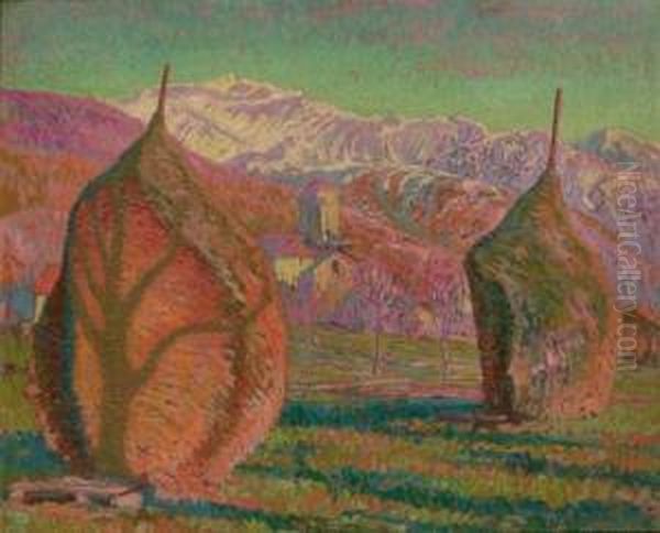 Alpine Haystacks Oil Painting by William Samuel Horton