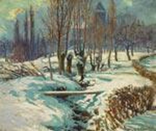 A Snowy Day, Chateau De Blonnay Oil Painting by William Samuel Horton