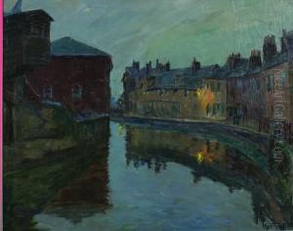 Village With Canal At Dusk Oil Painting by William Samuel Horton