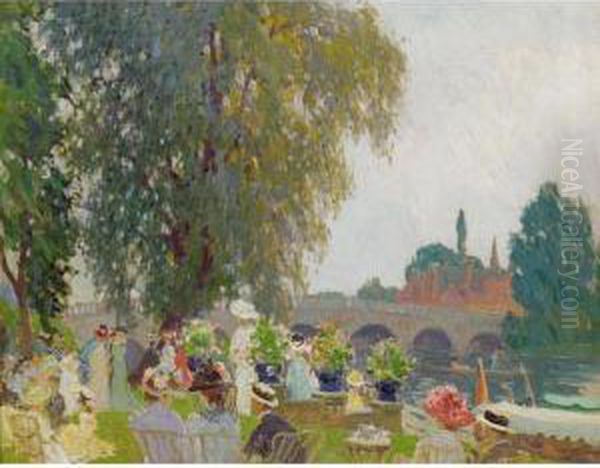 The Garden And Bridge At Sonning Oil Painting by William Samuel Horton