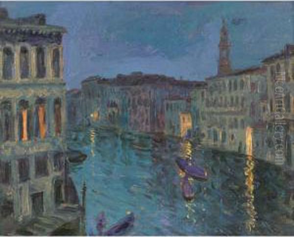 Venise: Canal Grand, Soiree Bleu Minuit Et Orange Oil Painting by William Samuel Horton