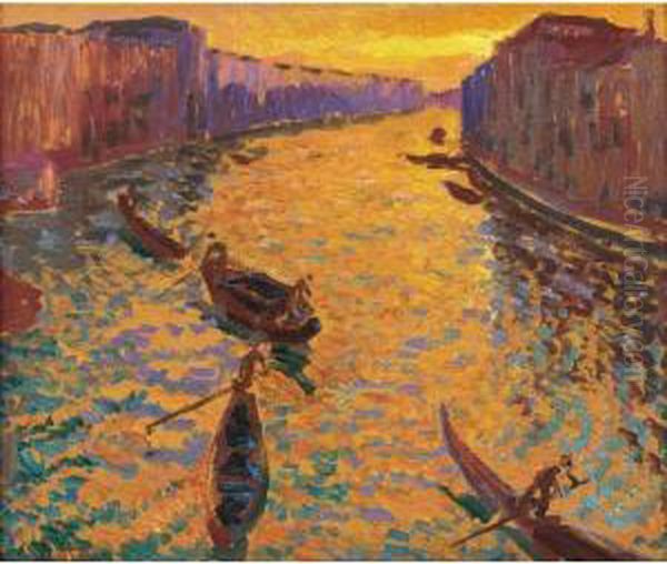 Venise: Canal Grand, Coucher De Soleil, Symphonie Orange Oil Painting by William Samuel Horton