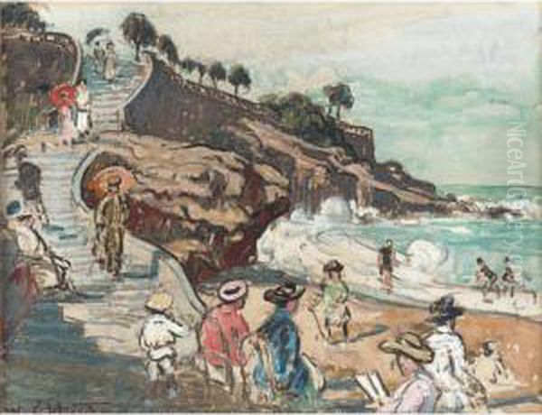 Biarritz: Stairway To The Beach Oil Painting by William Samuel Horton