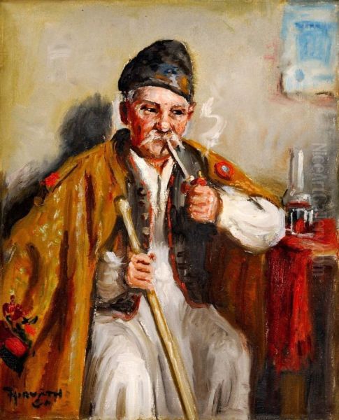 Muz S Fajkou (v Krcme) Oil Painting by Andor G. Horvath