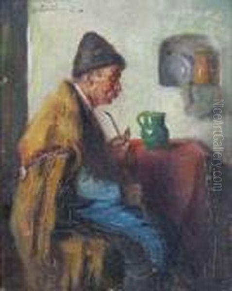 Peasant With Pipe Oil Painting by Andor G. Horvath