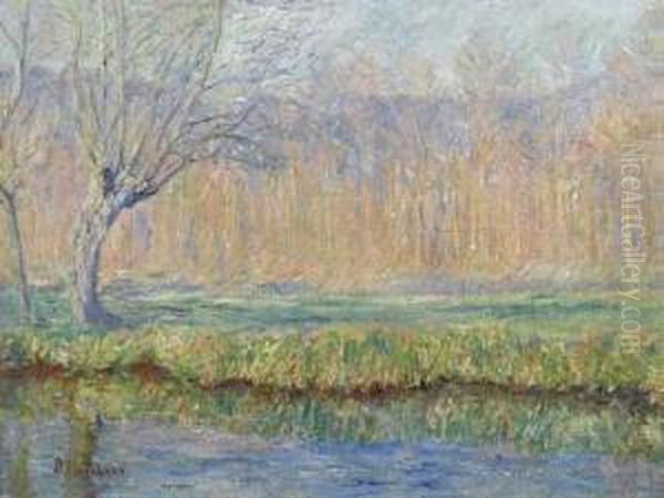 Bank Of The Ept In Giverny. Circa 1885. Oil Painting by Blanche Hoschede-Monet