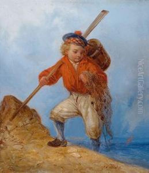 Der Kleine Fischer Oil Painting by Theodor Hosemann