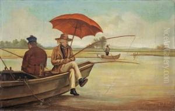 Angler Im Boot Mit Sonnenschirm Oil Painting by Theodor Hosemann