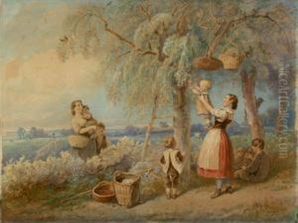 Zwei Mutter Mit Ihren Kindern Oil Painting by Theodor Hosemann