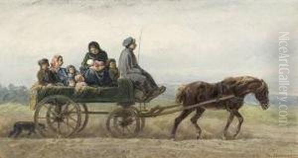 Familie Auf Einem Pferdewagen Oil Painting by Theodor Hosemann