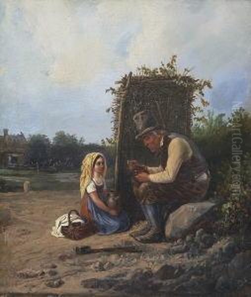 Bei Der Brotzeit. Oil Painting by Theodor Hosemann