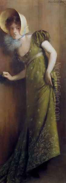 Elegant Woman In A Green Dress Oil Painting by Pierre Carrier-Belleuse