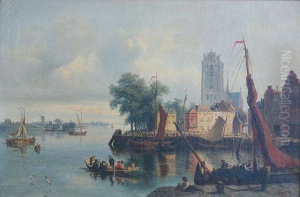 Dordrecht : Leport Anime Devant La Cathedrale Oil Painting by Edouard Jean Marie Hostein