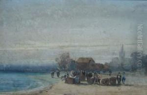 Ramasseurs De Goemon Sur La Plage Oil Painting by Edouard Jean Marie Hostein