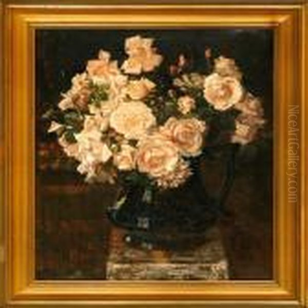 Still Life With Pink Roses In A Punch Jug Oil Painting by Axel Hou