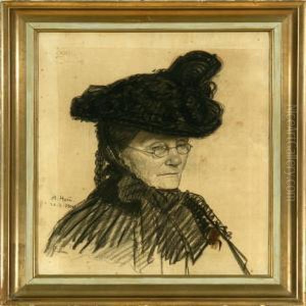 An Eldery Woman With Black Hat And Veil Oil Painting by Axel Hou