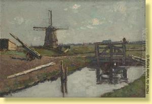 Moulin Et Etang Oil Painting by Charles Houben