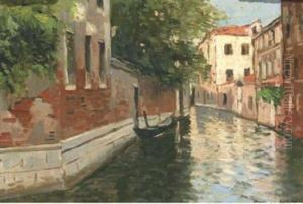 A Venetian Canal Oil Painting by Charles Houben