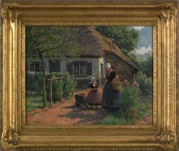 Scene With Mother And Daughter Oil Painting by Henri Houben