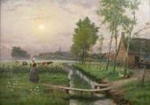 [fermiere Dans Un Paysage De Campagne] Oil Painting by Henri Houben