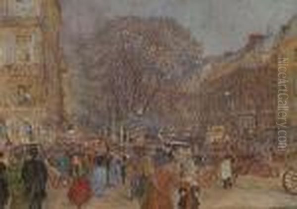 Boulevard Haussman, Paris Oil Painting by Frederic Anatole Houbron