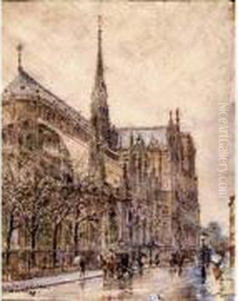 Abside De Notre-dame Oil Painting by Frederic Anatole Houbron