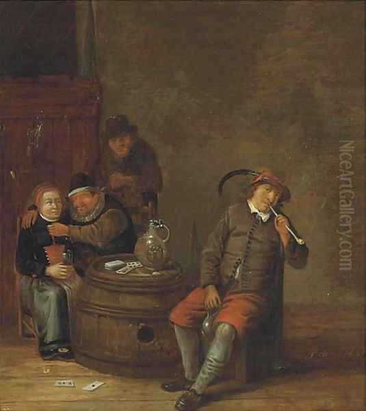 Boors smoking and drinking in an interior Oil Painting by Franciscus Carree