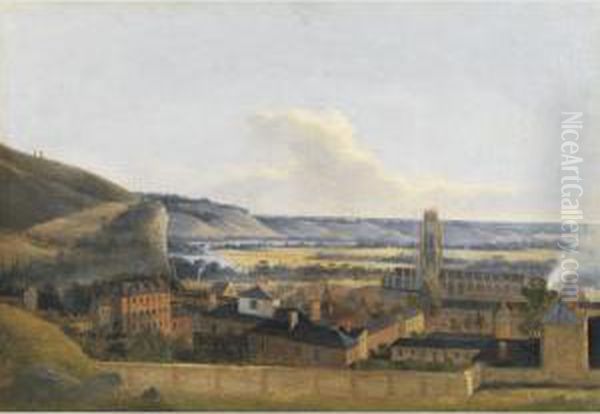 Town On The River Yonne Oil Painting by Jean-Pierr Houel