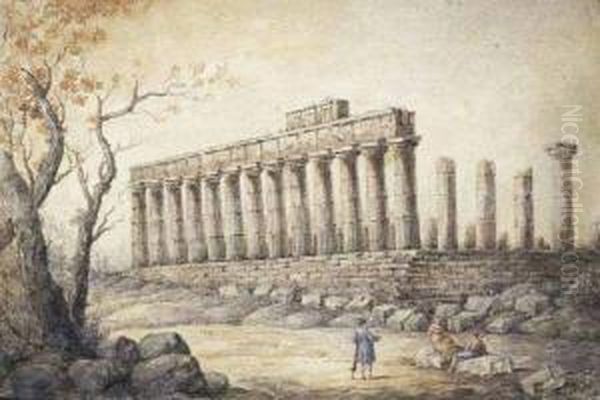 Veduta Del Tempio Di Giunone Lacinia Ad Agrigento Oil Painting by Jean-Pierr Houel