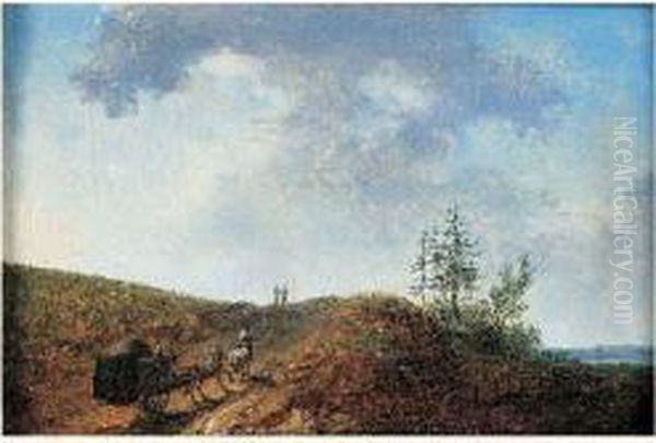 Paysage Avec Carriole Et Voyageurs A Pied Oil Painting by Jean-Pierr Houel