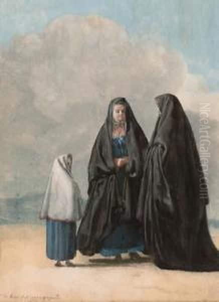 Women In Sicilian And Maltese Oil Painting by Jean-Pierr Houel