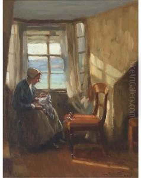 A Mother And Child In A Sunlit Interior Oil Painting by John Rennie MacKenzie Houston