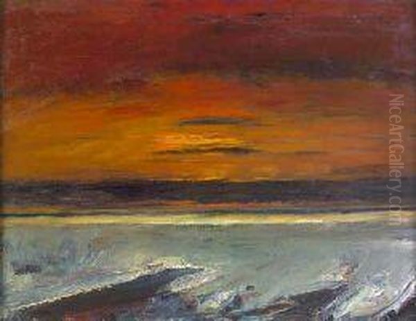 Rock Coast, Dusk Oil Painting by John Rennie MacKenzie Houston