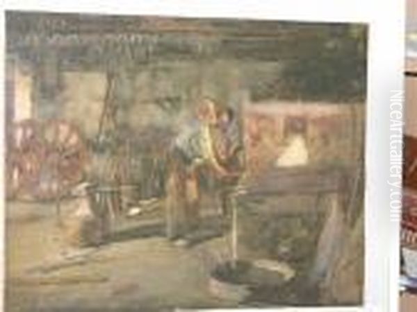 A Wheelwright's Workshop And Forge Oil Painting by John Rennie MacKenzie Houston