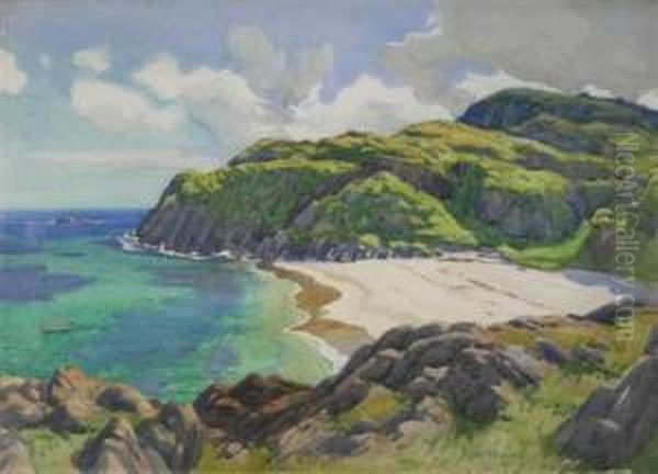 A Sandy Bay In The North Of Scotland Oil Painting by Robert Houston