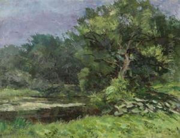 Landscape With Pond Oil Painting by Leon Houyoux