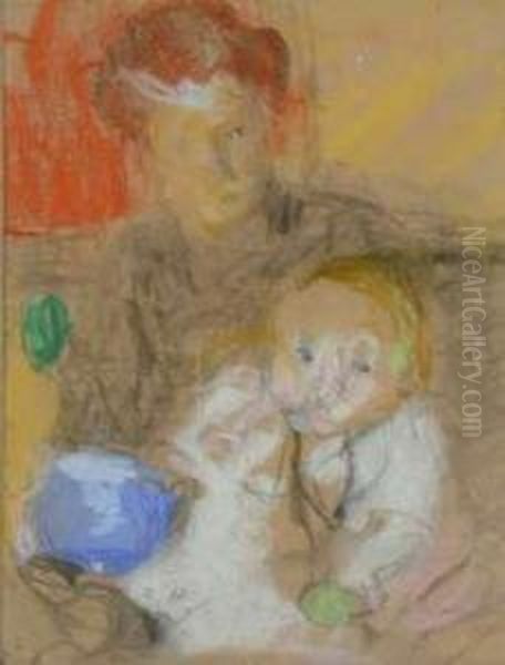 Mere Et Enfant Au Bol Bleu Oil Painting by Beatrice Julia How