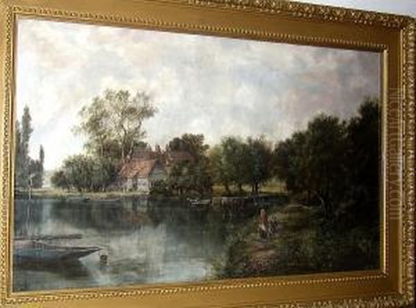 Figures By A Woodland Pond Oil Painting by William Howard Hart