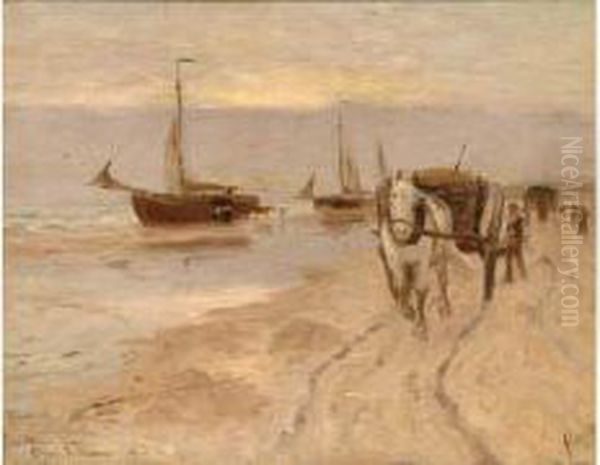 La Charette De Pecheur Sur La Plage Oil Painting by William Henry Howe