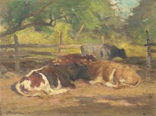 Resting After Milking, Dover Plains, New York Oil Painting by William Henry Howe