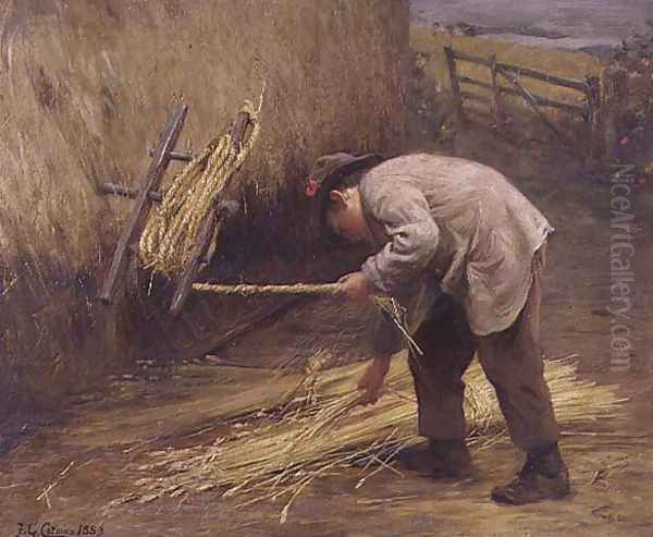 Spinning Thatch Bands, 1883 Oil Painting by Frederick George Cotman